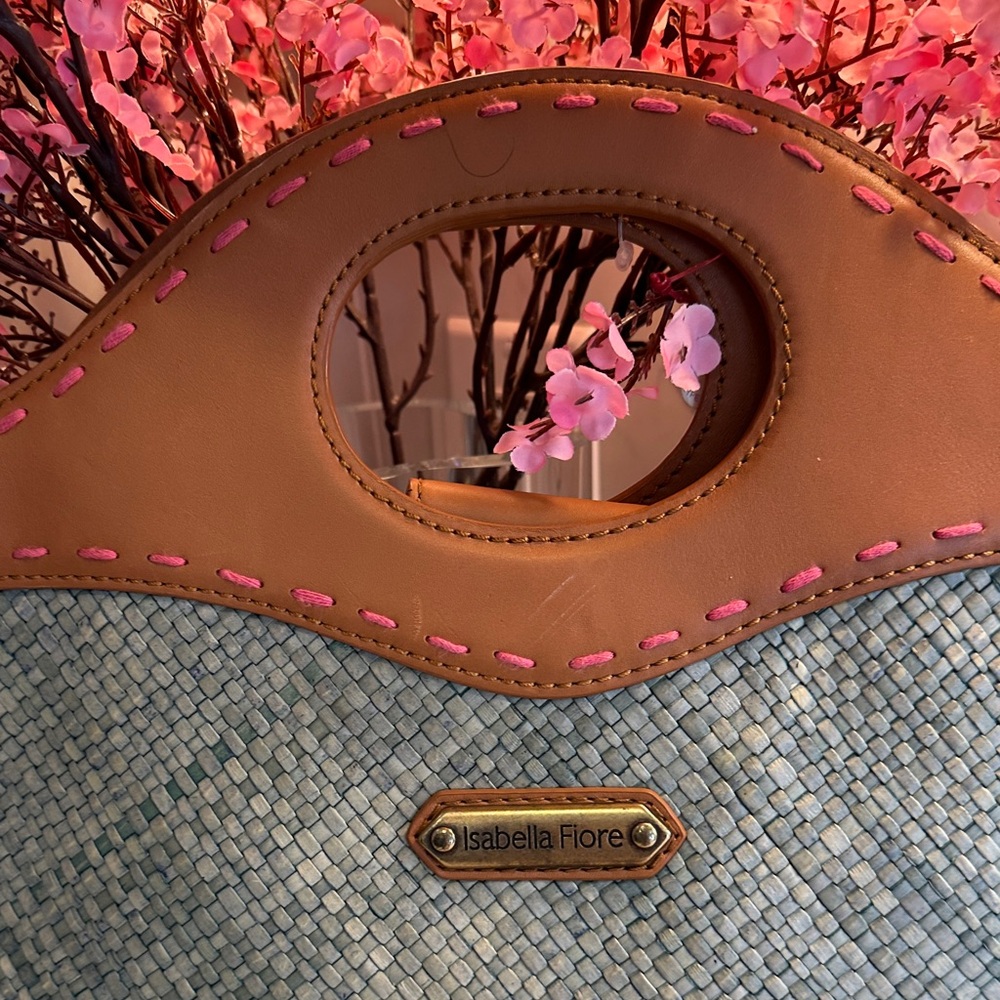 Isabella Fiore Pink and Blue Embroidered Tote - Picture 6 of 9